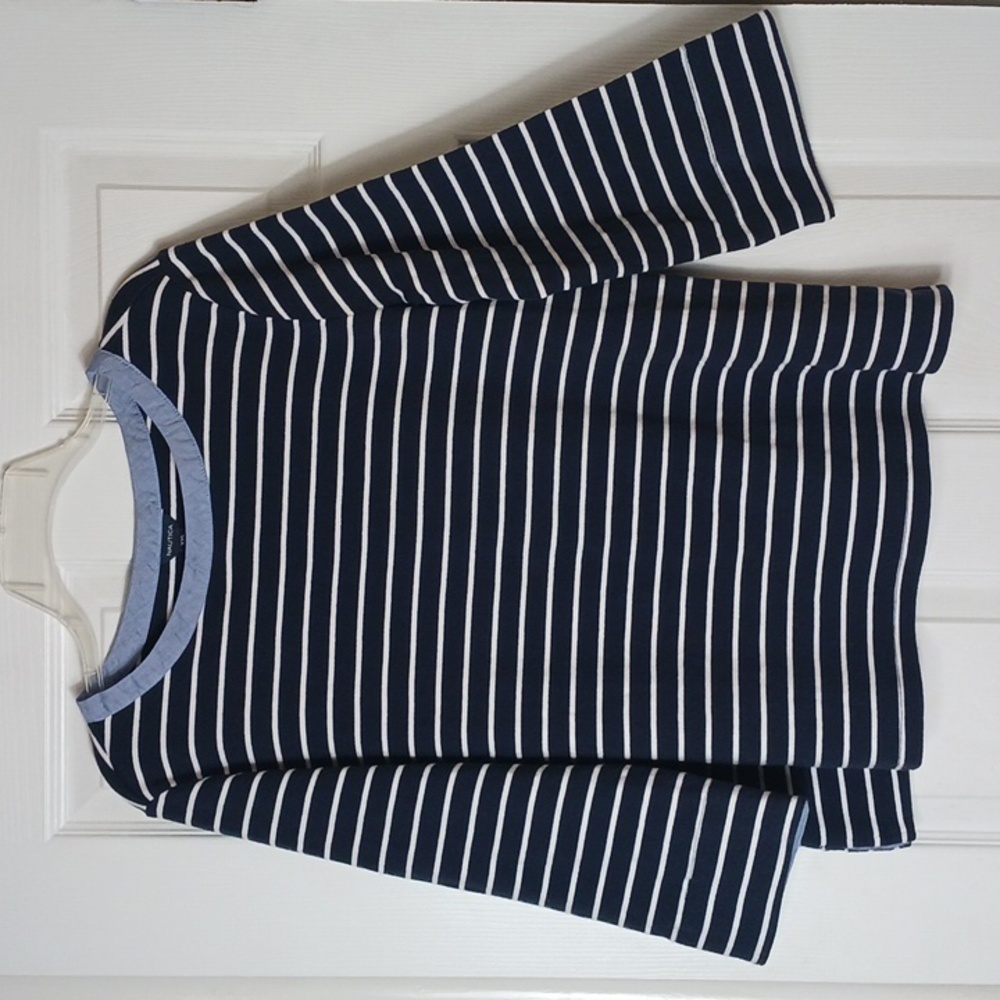 Nautica Boatneck Striped Shirt 3/4 Sleeves Cotton Coastal Classic Size XXL